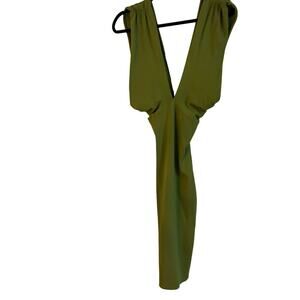 Zara Olive Green Plunging Sleeveless Bodycon Dress Size Small